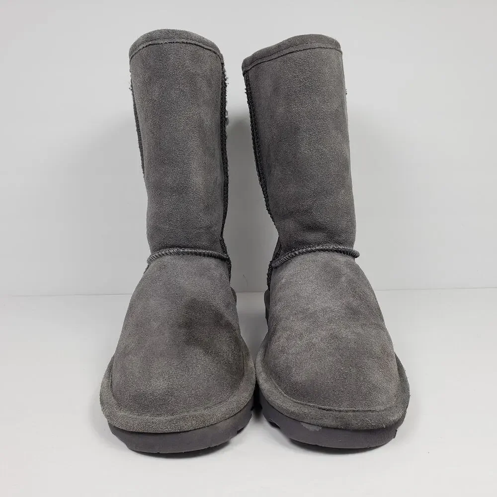 BearPaw Elle Short Womens Size 10 Gray Suede Sheepskin Warm Winter Boots 1962W